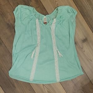 No Boundaries Mint Green Lace-Trim Peasant Blouse